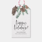 Waterverf pinecones penseelscript Prettige feestda Cadeaulabel (Voorkant)