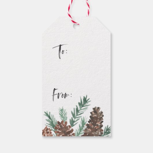 Waterverf pinecones penseelscript Prettige feestda Cadeaulabel (Achterkant)