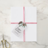 Waterverf pinecones penseelscript Prettige feestda Cadeaulabel (Met Touw)