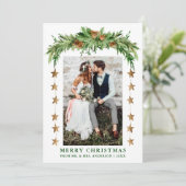 Waterverf Pines Boho Kerst Pas getrouwd Paar Feestdagenkaart (Staand voorkant)