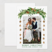 Waterverf Pines Boho Kerst Pas getrouwd Paar Feestdagenkaart (Voorkant / Achterkant)