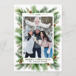 Waterverf Pines Branch Lijst Kerstmis FOTO Feestdagenkaart
