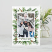 Waterverf Pines Branch Lijst Kerstmis FOTO Feestdagenkaart (Staand voorkant)