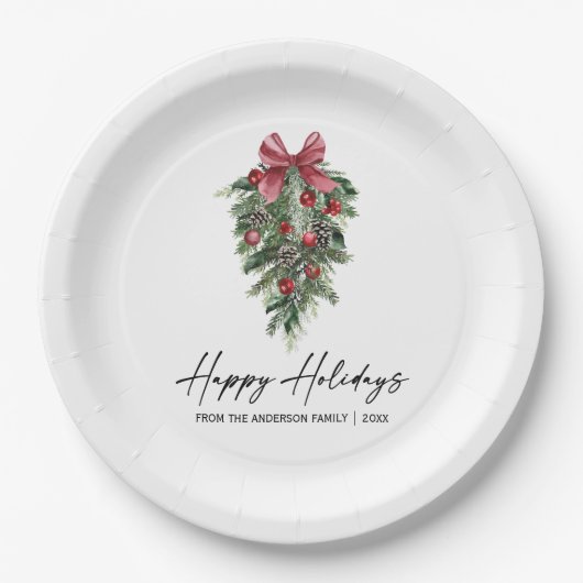 Waterverf Pines Calligrafie Ink Holiday Papieren Bordje (Voorkant)