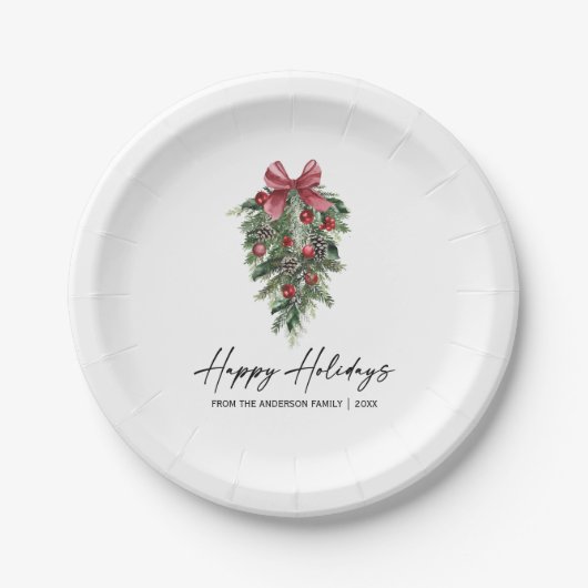 Waterverf Pines Calligrafie Ink Holiday Small Papieren Bordje (Voorkant)