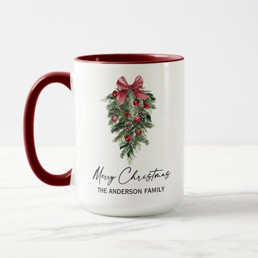 Waterverf Pines Calligrafie Ink Kerstmis Grote Mok (Links)