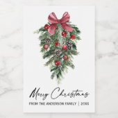 Waterverf Pines Calligrafie Ink Kerstmis Mini Wijn Etiket (Enkel label)