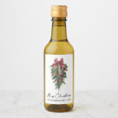 Waterverf Pines Calligrafie Ink Kerstmis Mini Wijn Etiket (Voorkant)