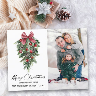 Waterverf Pines Calligrafie-inkt Kerstmis Feestdagenkaart