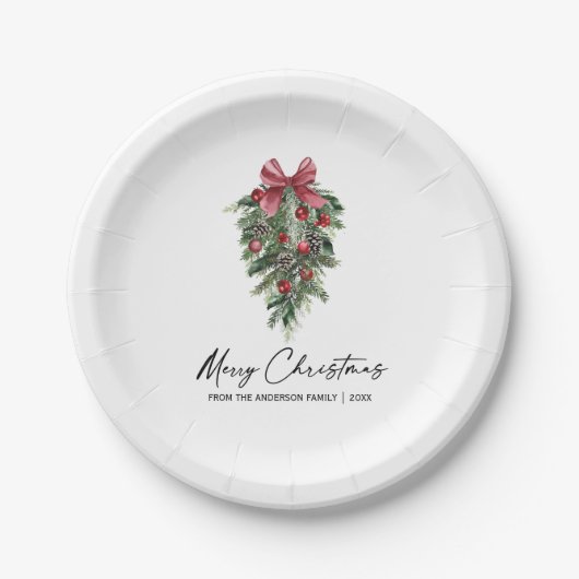 Waterverf Pines Calligrafie Inkt Kerstmis Kleine Papieren Bordje (Voorkant)