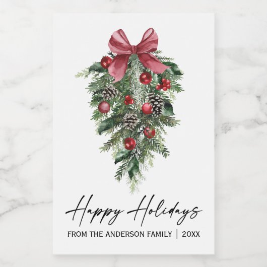 Waterverf Pines Calligraphy Ink Holiday Mini Wijn Etiket (Enkel label)