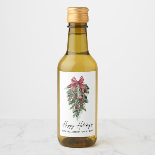 Waterverf Pines Calligraphy Ink Holiday Mini Wijn Etiket (Voorkant)