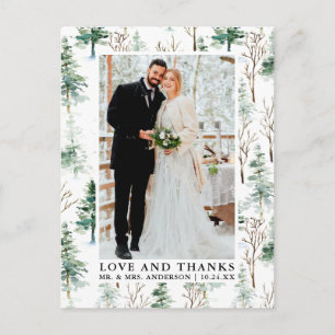 Waterverf Pines Greenery Love and Bedankt Wedding Briefkaart