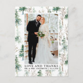 Waterverf Pines Greenery Love and Bedankt Wedding Briefkaart (Voorkant)
