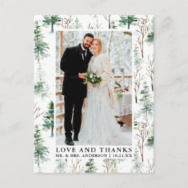 Waterverf Pines Greenery Love and Bedankt Wedding Briefkaart