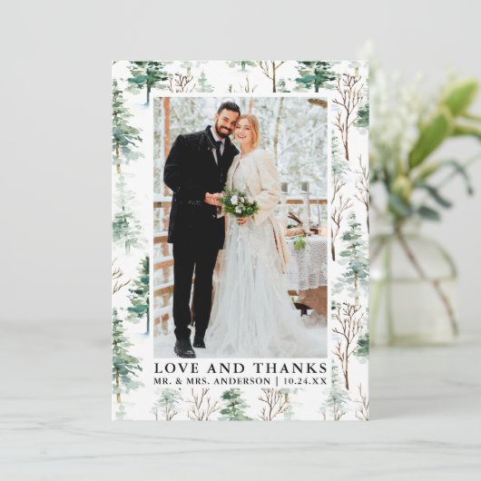 Waterverf Pines Greenery Love Bedankt Wedding (Staand voorkant)