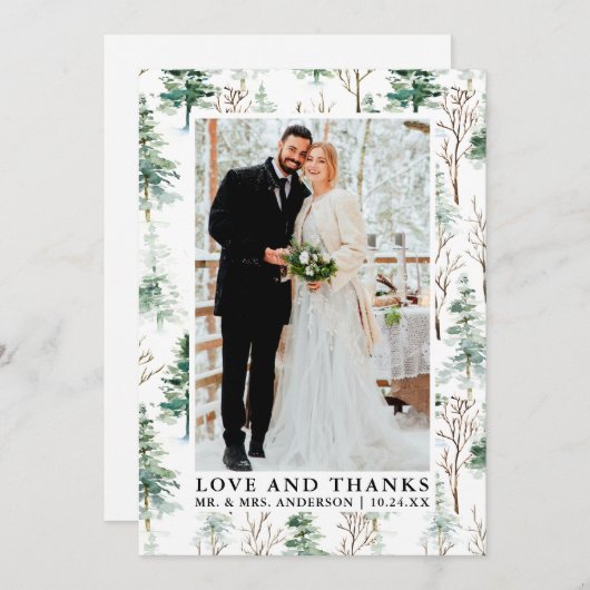 Waterverf Pines Greenery Love Bedankt Wedding (Voorkant / Achterkant)