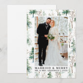 Waterverf Pines Groen Getrouwd en Vrolijk Feestdagenkaart (Voorkant / Achterkant)