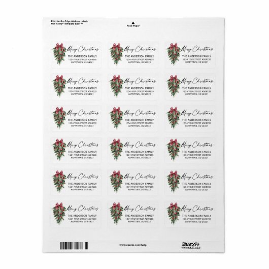 Waterverf Pines Kalligrafie Inkt Kerstadres Etiket (Full Sheet)