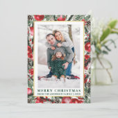 Waterverf Pines kerstversieringen Foto groen Feestdagenkaart (Staand voorkant)