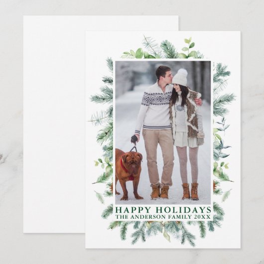 Waterverf Pines Lijst Foto groen Feestdagenkaart (Voorkant / Achterkant)