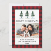 Waterverf Pines met kerstfoto's Feestdagenkaart (Voorkant)