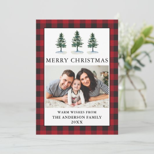 Waterverf Pines met kerstfoto's Feestdagenkaart (Staand voorkant)