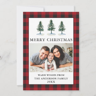 Waterverf Pines met kerstfoto's Feestdagenkaart