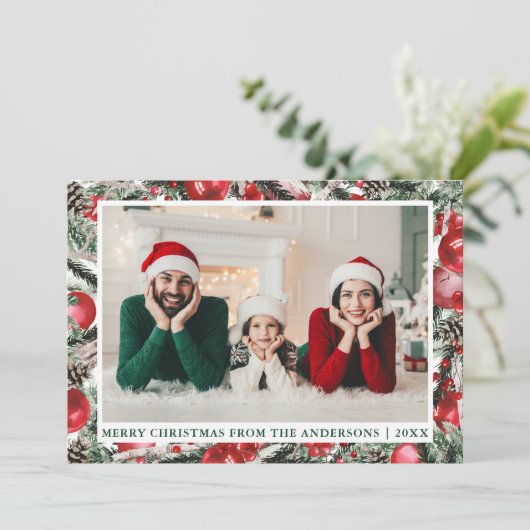 Waterverf Pines Ornaments Feestdagenkaart (Staand voorkant)