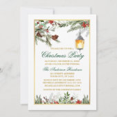 Waterverf Pines Poinsettia Gold kerstparty Kaart (Voorkant)