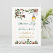 Waterverf Pines Poinsettia Gold kerstparty Kaart (Staand voorkant)