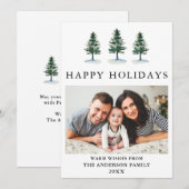 Waterverf Pines Prettige feestdagen Foto Modern Feestdagenkaart (Voorkant / Achterkant)