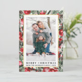 Waterverf Pines Red Kerstversieringen Foto Feestdagenkaart (Staand voorkant)