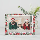 Waterverf Pines Red Ornaments Feestdagenkaart (Staand voorkant)