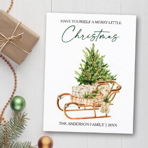 Waterverf Pines Sleigh Calligrafie Inkt Vakantie Feestdagenkaart