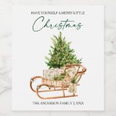 Waterverf Pines Sleigh Calligrafie Inkt Vakantie Wijn Etiket (Enkel label)