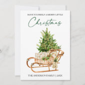 Waterverf Pines Sleigh Calligraphy Inktscript Feestdagenkaart (Voorkant)