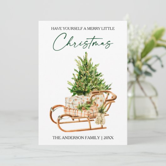 Waterverf Pines Sleigh Calligraphy Inktscript Feestdagenkaart (Staand voorkant)