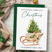 Waterverf Pines Sleigh Calligraphy Inktscript Feestdagenkaart