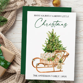 Waterverf Pines Sleigh Calligraphy Inktscript Feestdagenkaart