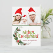 Waterverf PineTree Branches Foto met prettig kerst (Staand voorkant)