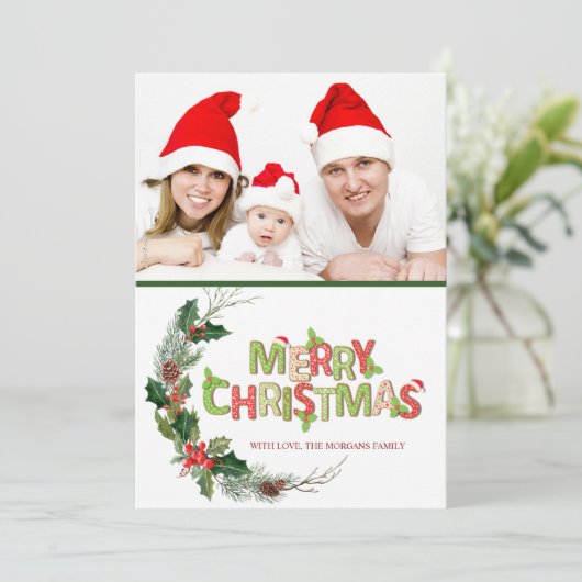 Waterverf PineTree Branches Foto met prettig kerst (Staand voorkant)