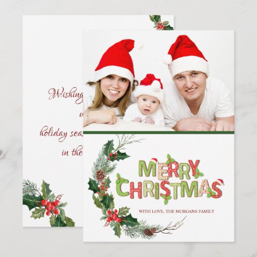 Waterverf PineTree Branches Foto met prettig kerst (Voorkant / Achterkant)