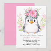 Waterverf Pinguïn Blissful Meisje Baby shower Kaart (Voorkant / Achterkant)