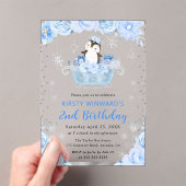 Waterverf Pinguïn Bloemen 2e Verjaardag Acryl Uitnodigingen (Insitu (Draagbaar))