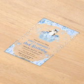 Waterverf Pinguïn Bloemen 2e Verjaardag Acryl Uitnodigingen (Laagn)