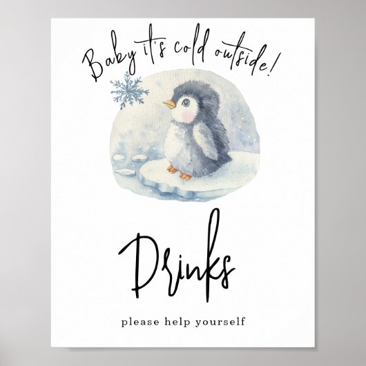 Waterverf pinguïn - Drinken Poster (Voorkant)