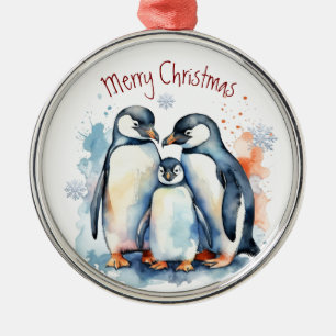 Waterverf Pinguïn Familie Winter Animal Art Metalen Ornament
