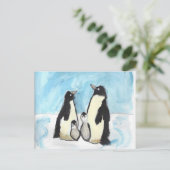 Waterverf pinguïn kinder kunst briefkaart (Staand voorkant)