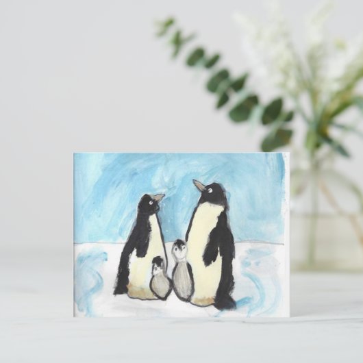 Waterverf pinguïn kinder kunst briefkaart (Staand voorkant)